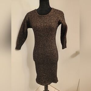 I.B. Diffusion Vintage Black & Gold Metallic Knit Sweater Dress | Size M